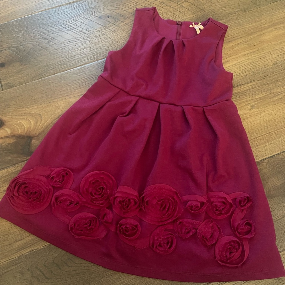 Ruum Burgundy Kids Dress with Rosette Details